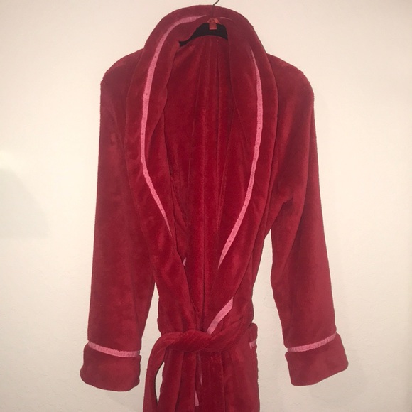 Victoria Secret Red Robe Pink Trim Medium - Picture 2 of 5